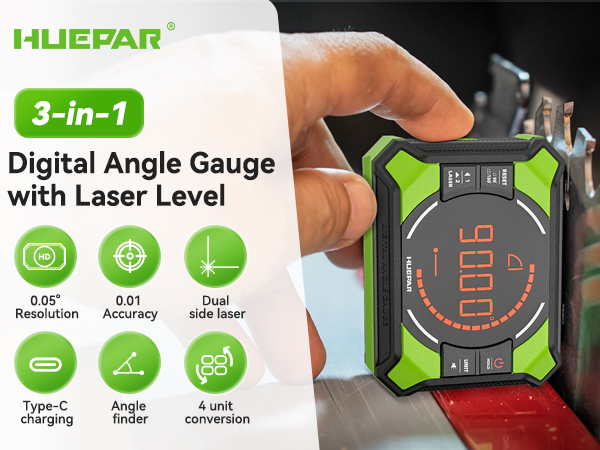 3-in-1 Digital Angle Gauge with Laser Level