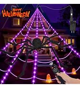 OCATO 200" Halloween Decorations Spider Web Lights Outdoor +59" Fake Spider | Scary Giant Spider ...