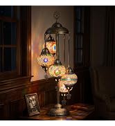 Marrakech 31" Turkish Mosaic Lamp Handmade 5 Globes Moroccan Table Lamp | Stained Glass Lamp with...