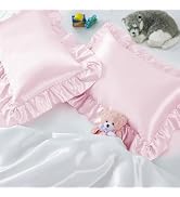 Entisn Ruffle Satin Toddler Pillowcase Set of 2, 13 x 18 Inch Toddler Silky Pillow Covers with En...