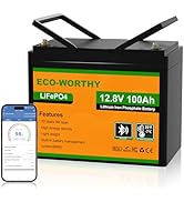 ECO-WORTHY 12V 100AH LiFePO4 Lithium Battery with Bluetooth, Max.1280Wh Energy, Low Temperature P...