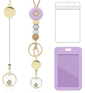Retractable Lanyard ID Badge Holder - Purple Daisy Lanyard with ID Holder, Cute Teacher Retractab...