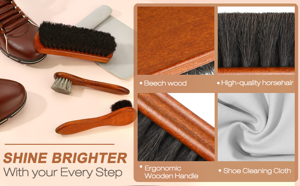 4 Pcs Horsehair Shine Shoes Brush Kit