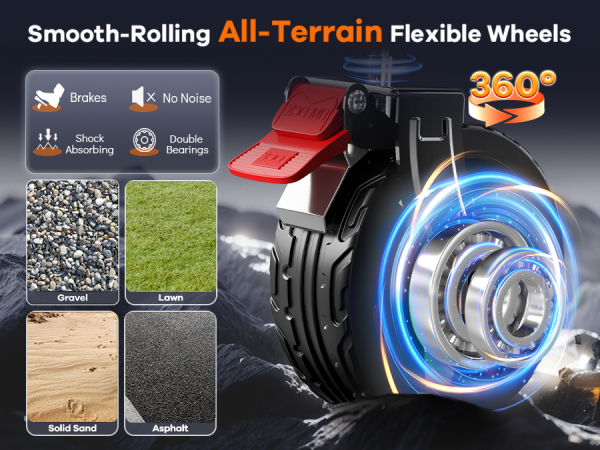 5&amp;#39;&amp;#39;x 2&amp;#39;&amp;#39; larger and wider 360° smooth-rolling silent universal flexible all-terrain wheels