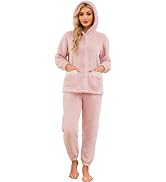 HEARTNICE Women's Cute Hooded Pajama Set, Soft Warm Plush Long Sleeve Sleepwear with Pockets Fluf...