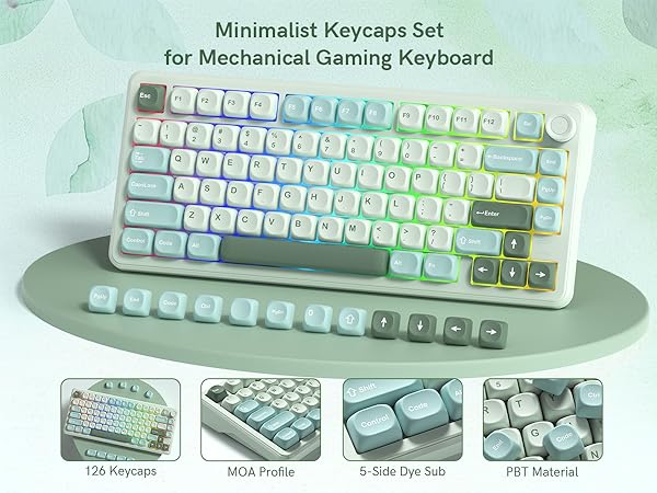 Minimalist 126-key MOA profile PBT keycap set with 5-side dye-sublimation