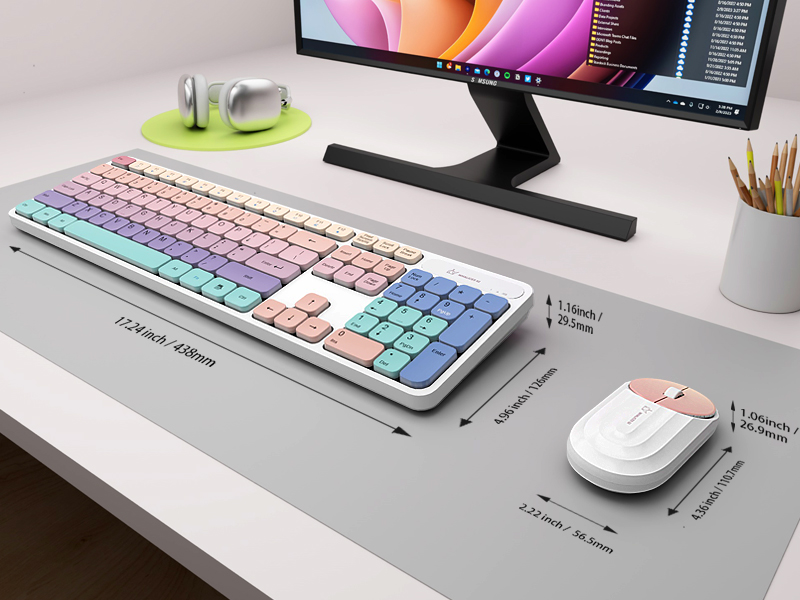 full-size pastel Rainbow keyboard and mouse combo