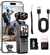Mini Body Camera-4K Handheld Camera with 180° Rotatable Lens, 6-Axis Gyro Stabilization, Pocket B...