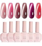 MelodySusie Ruby Gleam Red Cat Eye Set Cat Eye Gel Nail Polish Set 6 Pcs, 0.26 Fl Oz Glitter Holo...