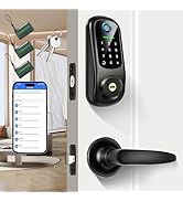 Yosimika APP Control Front Door Lock Set, Heavy Duty Fingerprint Door Lock, Keyless Entry Door Lo...