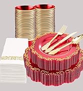 red and gold plastic plates
