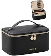Prite Makeup Bag, Large Capacity Cosmetic Bag for Women and Girls, Waterproof PU Leather Travel M...