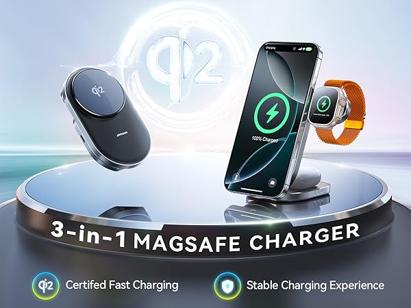3 in 1 charging station apple wireless magsafe charger apple watch charger for multiple devices