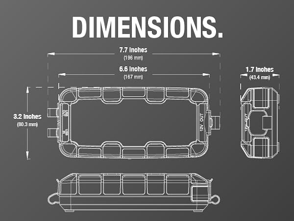 Dimensions. The dimensions of the GB20 jump starter.