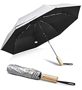 G4Free Windproof Travel Umbrella with Large Wooden Handle, UV Sun Protection &amp; Rain Umbrella Auto...
