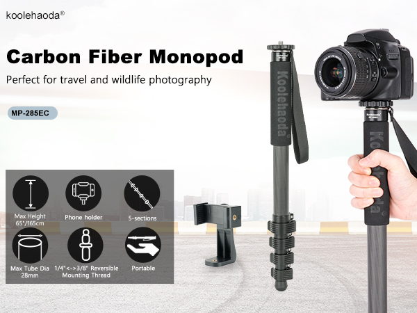 Camera Monopod Stand, Carbon Fiber Photography Monopod Portable Travel Unipod Stick Pole