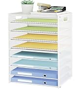 SUBEKYU 9 Tier Paper Letter Tray Desk Organizer with Handles - White Metal Mesh File Holder Paper...