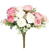 FADACHY Peonies Artificial Flowers,Pink White Fake Flowers Bouquets, 20 Heads Faux Peony Flowers ...