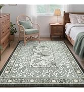 GarveeHome Provence Botanical Grove 4x6 Rug Vintage Cottagecore Soft Gray Fog Green 4x6 Washable ...