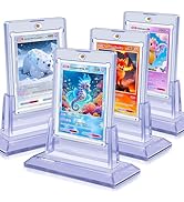 4Pcs Magnetic Card Holders for Trading Card, Baseball Card Protectors with 4 Stands, 35pt Acrylic...