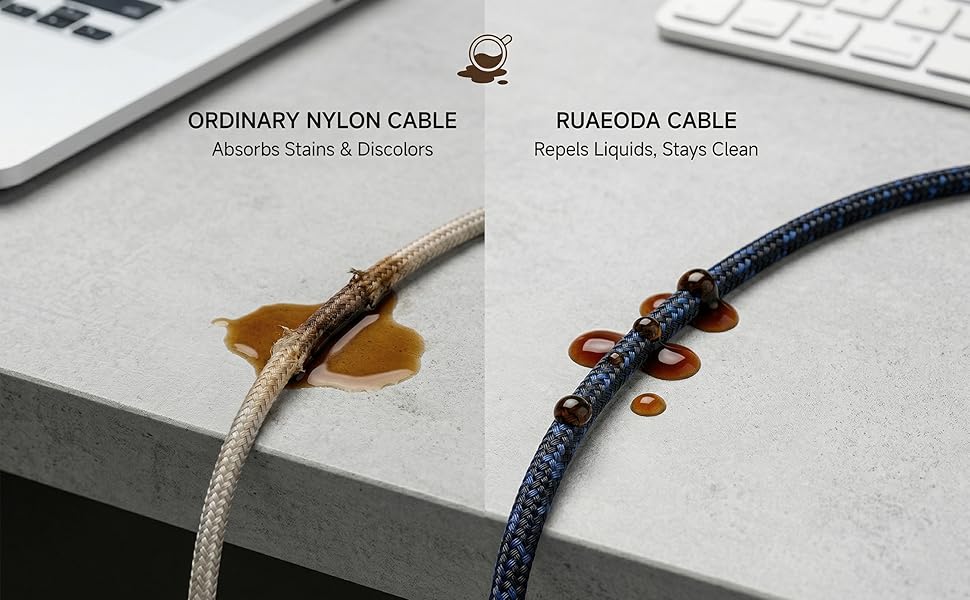 stain resistant braided aux cable 3.5 male to female spill proof nylon casing minimalist desk setup