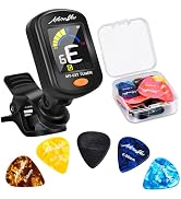 MOREYES Rechargeable Guitar Tuner Clip On with 28Pcs Guitar Picks, Guitar Tuner for Acoustic Guit...