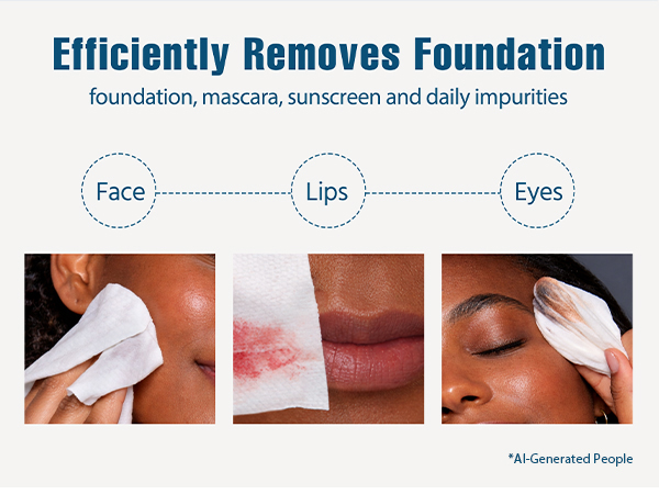 Efficiently removes foundation,mascara, sunscreen and daily impurities