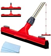 Floor Squeegee with 2 Replaceable Heads – 17'' EVA Foam Blade for Uneven Surfaces, 62'' Long Hand...