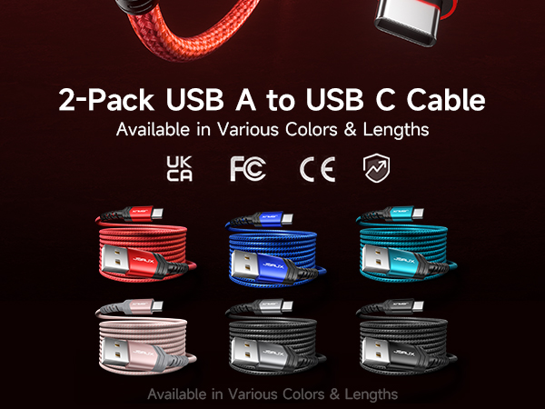 JSAUX 2-Pack USB A to USB C Cable: Durable nylon braided design for safe charging and data sync.