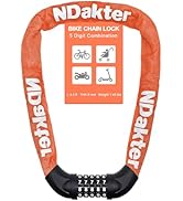 NDakter Bike Chain Lock, 5 Digit Combination Heavy Duty Anti Theft Bicycle Chain Lock,2.62/3.2/4....