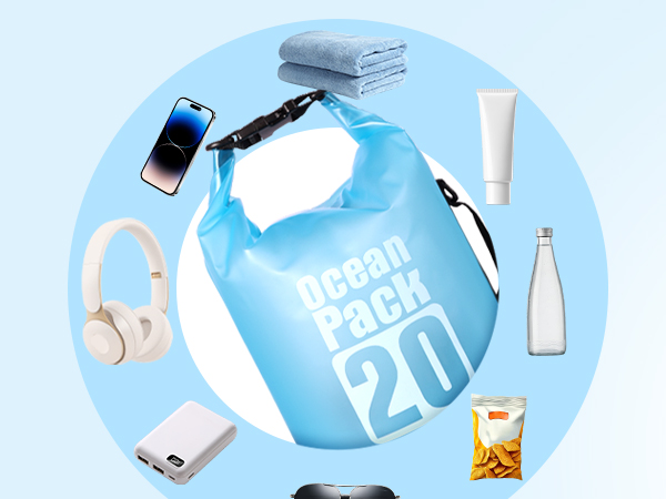 20l waterproof dry bag fits phone, clothes, towel
