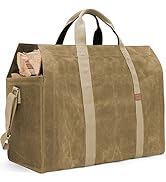 INNO STAGE 22oz Waxed Canvas Fire Wood Log Carrier Tote Bag for Fireplace with Patented Self Stan...