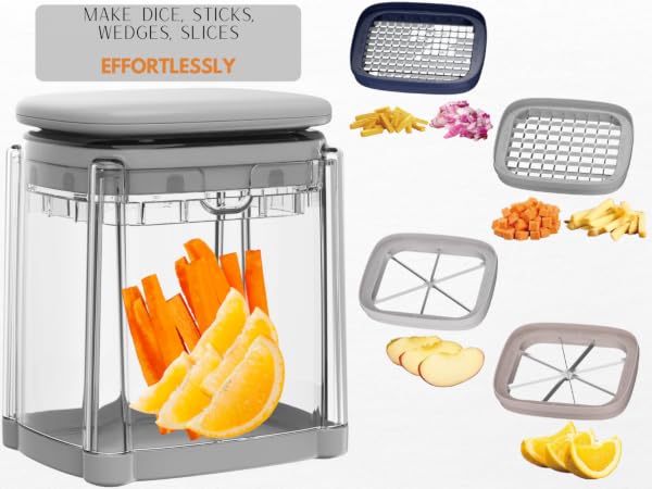 Brieftons PerfectCut food chopper as a cup slicer makes dice, sticks, wedges from veggies, fruits
