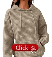 SHEWIN Womens Hoodies Casual Long Sleeve Drawstring Waffle Pullover Tops Loose Hooded Sweatshirt ...
