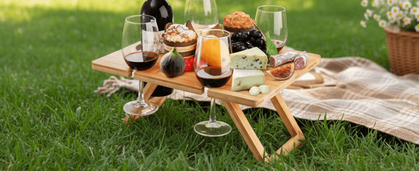bamboo wine picnic table Stable on Grass and Sand
