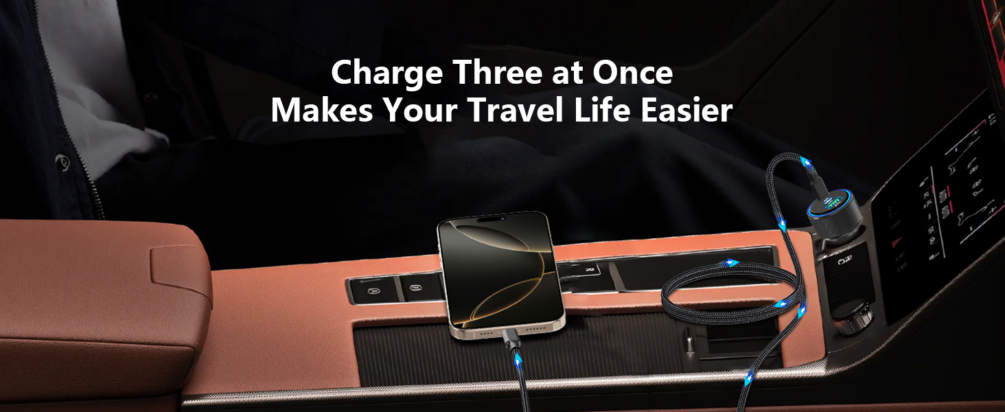 MFi Certified 3-Port 67W USB-C + USB-A Power Cigarette Lighter iPhone 16 Car Charger Fast Charging
