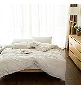EMME White Cotton Duvet Cover Queen Size 3-Piece Set Soft Cotton Bedding Comforter Cover Full Siz...