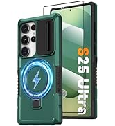 Magnetic Case for Samsung Galaxy S25 Ultra, with Ring Stand [Glass Screen Protector] [Compatible ...