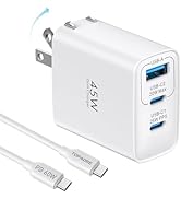 45W USB C Charger Block, 3 Ports GaN Wall Charger Foldable Compact Type C Fast Charging for iPhon...