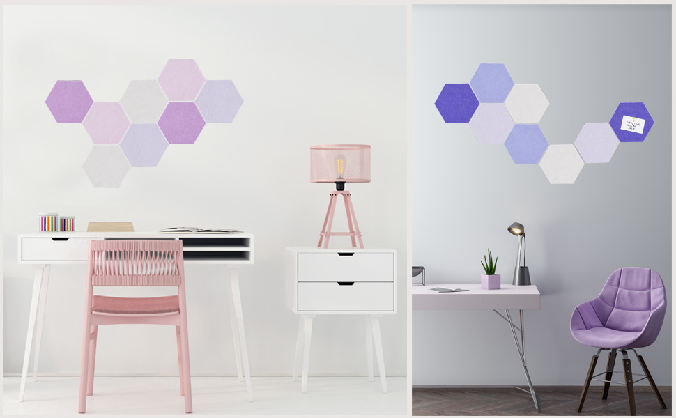 hexagon felt bulletin pin cork board large pink purple color wall tile office classroom