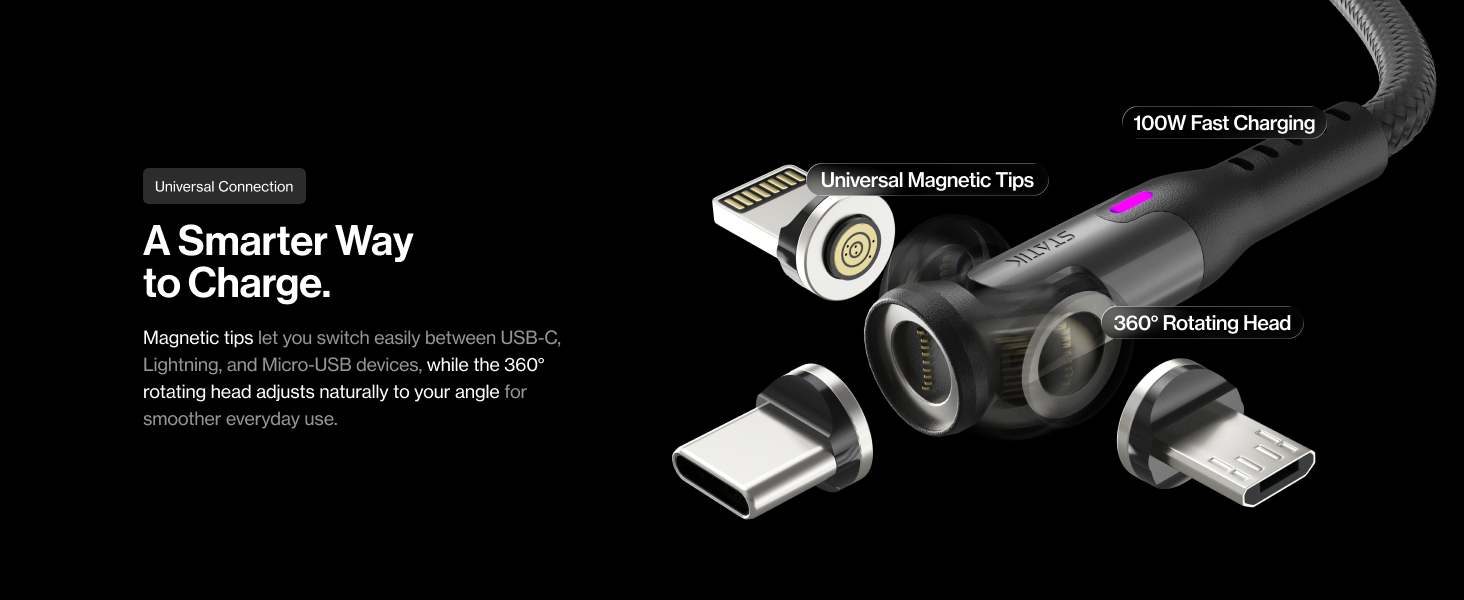 magnetic rotating tip charging cable