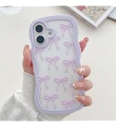 QLTYPRI Cute Bow Case for iPhone 16, Clear Ribbon Bow Pattern Curly Wave Edge Aesthetic Transpare...