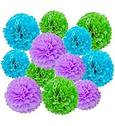 12pcs Blue Green and Purple Paper Pom Poms Decorations for Monsters Inc Birthday Party Decoration...