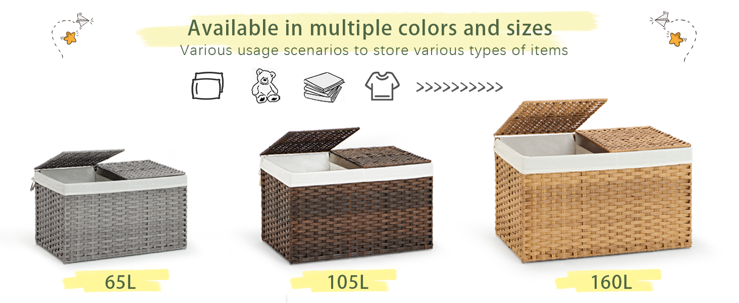 Storage Basket with Lid Woven Storage Basket with 2 Separate Lid, 17.2 Gallon (65 L)