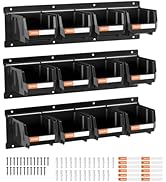 VEVOR Wall Mounted Storage Bins, 12 Plastic Bins &amp; 3 Metal Rails, Plastic Hanging Stackable Stora...