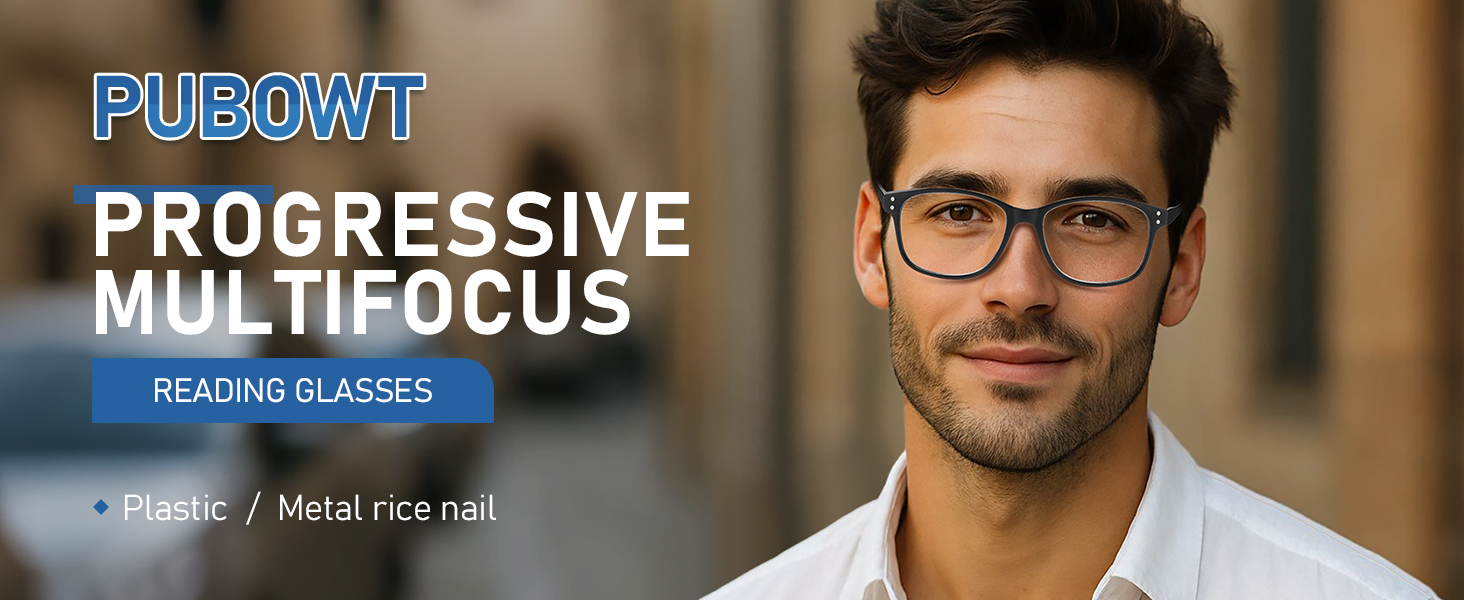 PUBOWT 2-Pack Progressive Multifocus Reading Glasses for Men Women Blue Light Readers