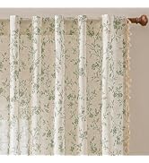 Chorowl Green Boho Floral Linen Curtains 2 Panels for Living Room 84 Inch | Green Vintage Cottage...