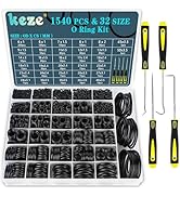 KEZE 32 Size 1540 Pcs Rubber O Rings Assortment Kit with Pick and Hook Set for Assorted Faucet Pl...