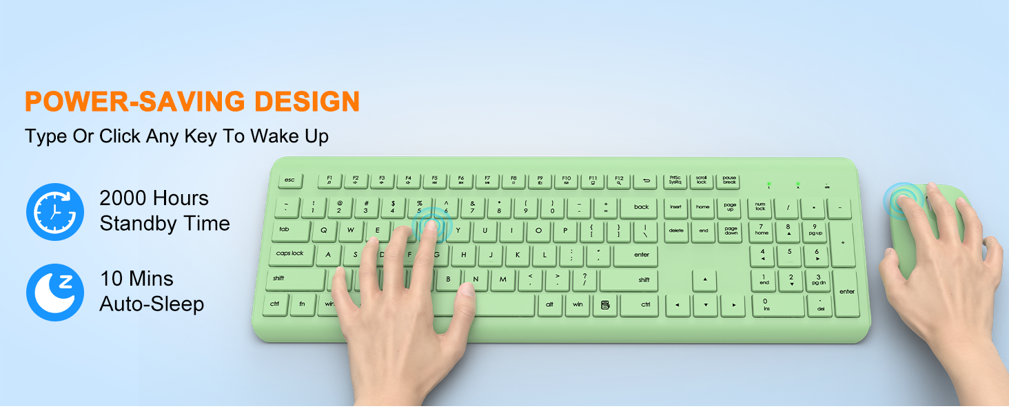 Wireless Keyboard and Mouse Combo, Full Size Silent Ergonomic Keyboard Mouse