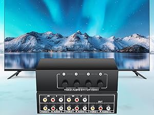 4 Way AV Switch 4 Input 1 Output RCA on off Selector Switch for Composite Audio and Video 4x1